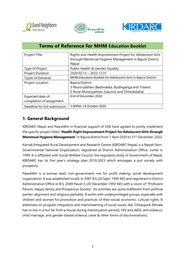 Terms of Reference for MHM Education Booklet