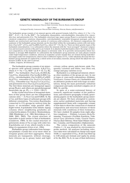 GENETIC MINERALOGY of the BURBANKITE GROUP Yulia V