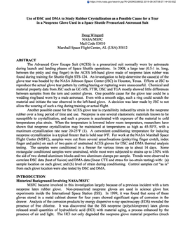 Use of DSC and DMA to Study Rubber Crystallization As a Possible Cause for a Tear in a Neoprene Glove Used in a Space Shuttle Pressurized Astronaut Suit