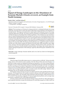 Impact of Energy Landscapes on the Abundance of Eurasian Skylark (Alauda Arvensis), an Example from North Germany