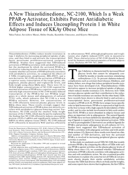 A New Thiazolidinedione, NC-2100, Which Is a Weak PPAR