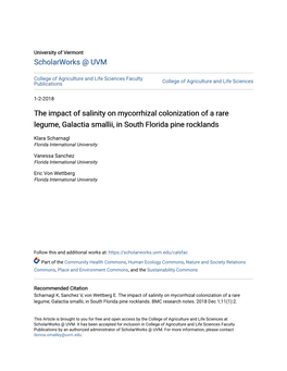 The Impact of Salinity on Mycorrhizal Colonization of a Rare Legume, Galactia Smallii, in South Florida Pine Rocklands