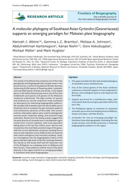 Gesneriaceae) Supports an Emerging Paradigm for Malesian Plant Biogeography