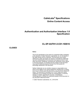 Cablelabs Specification