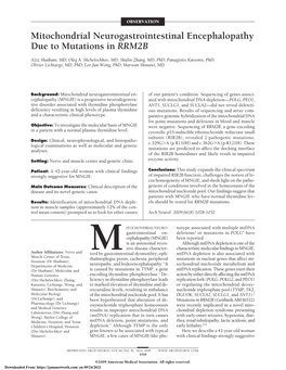 Mitochondrial Neurogastrointestinal Encephalopathy Due to Mutations in RRM2B