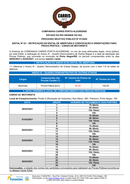 Companhia Carris Porto-Alegrense Estado Do Rio Grande Do Sul Processo Seletivo Público Nº 01/2020