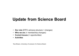 Update from Science Board