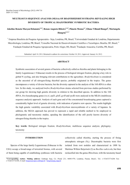 Multilocus Sequence Analysis (Mlsa) of Bradyrhizobium Strains: Revealing High Diversity of Tropical Diazotrophic Symbiotic Bacteria