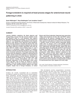 Foregut Endoderm Requirement in Neural Patterning 311