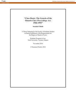 “Class Roots: the Genesis of the Ontario Class Proceedings Act, 1966-1993”