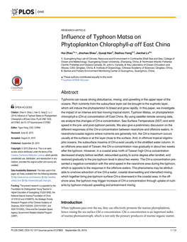 Influence of Typhoon Matsa on Phytoplankton Chlorophyll-A Off East China