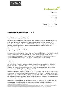 Gemeinderatsinformation 14.05.2015