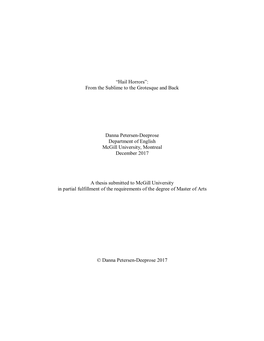 “Hail Horrors”: from the Sublime to the Grotesque and Back Danna Petersen-Deeprose Department of English Mcgill University