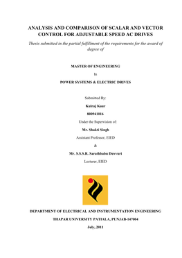 Analysis and Comparison of Scalar and Vector Control for Adjustable Speed Ac Drives