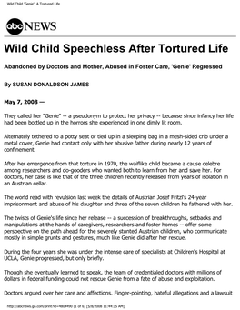 Wild Child Speechless After Tortured Life