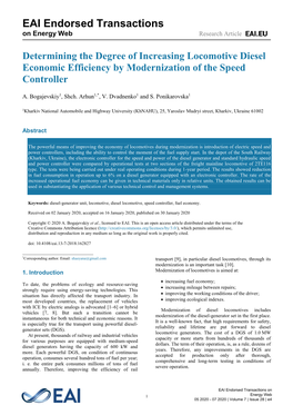 Determining the Degree of Increasing Locomotive Diesel Economic Efficiency by Modernization of the Speed Controller