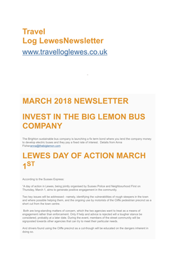 Travel Log Lewesnewsletter MARCH 2018 NEWSLETTER INVEST IN