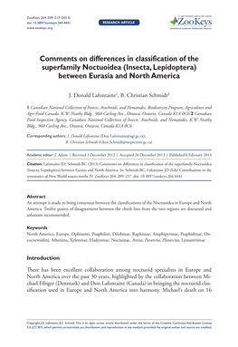 Insecta, Lepidoptera) Between Eurasia and North America