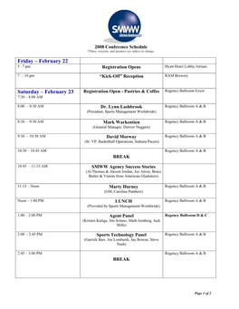 SMWW Schedule