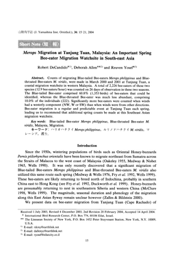 Merops Migration at Tanjung Tuan, Malaysia: an Important Spring Bee-Eater Migration Watchsite in South-East Asia