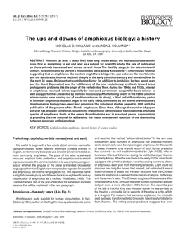 The Ups and Downs of Amphioxus Biology: a History NICHOLAS D