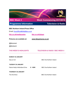 BBC Week 4 Programme Information Week Commencing 23/1/2016