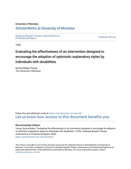 Evaluating the Effectiveness of an Intervention Designed to Encourage the Adoption of Optimistic Explanatory Styles by Individuals with Disabilities