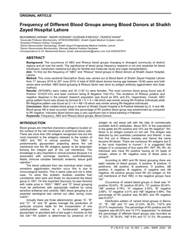 Frequency of Different Blood Groups Among Blood Donors at Shaikh Zayed Hospital Lahore