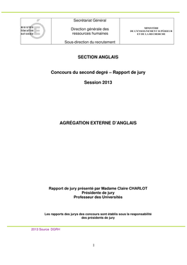SECTION ANGLAIS Concours Du Second Degré – Rapport De Jury