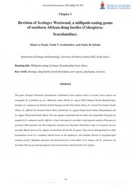 Revision of Sceliages Westwood, a Millipede-Eating Genus of Southern African Dung Beetles (Coleoptera: Scarabaeidae)