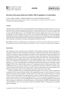 Zootaxa, Revision of the Genus Hoplosauris Butler 1882 (Lepidoptera: Geometridae)