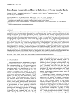 Limnological Characteristics of Lakes in the Lowlands of Central Yakutia, Russia