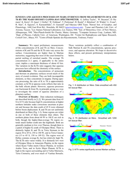 EVIDENCE from MEASUREMENTS of K and Th by the MARS ODYSSEY GAMMA RAY SPECTROMETER