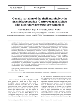 Genetic Variation of the Shell Morphology in Acanthina Monodon (Gastropoda) in Habitats with Different Wave Exposure Conditions