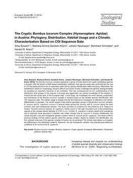 The Cryptic Bombus Lucorum Complex (Hymenoptera: Apidae)