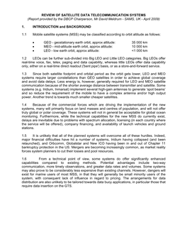 REVIEW of SATELLITE DATA TELECOMMUNICATION SYSTEMS (Report Provided by the DBCP Chairperson, Mr David Meldrum - SAMS, UK - April 2009)