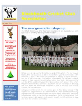 Blackheath Cricket Club Newsletter