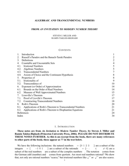 Algebraic and Transcendental Numbers