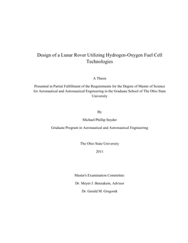 Design of a Lunar Rover Utilizing Hydrogen-Oxygen Fuel Cell Technologies