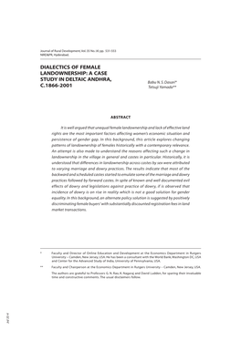 Dialectics of Female Landownership: a Case Study in Deltaic Andhra, C.1866-2001 533