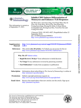 Monocytes and Enhances TLR Responses Soluble CD93 Induces