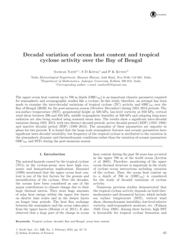 Decadal Variation of Ocean Heat Content and Tropical Cyclone Activity Over the Bay of Bengal