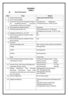 APPENDIX I FORM-1 (I) Basic Information