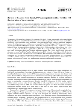 Revision of the Genus Turris Batsch, 1789 (Gastropoda: Conoidea: Turridae) with the Description of Six New Species