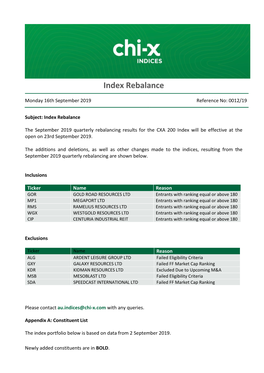 Index Rebalance