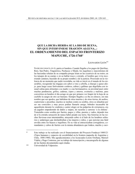 El Ordenamiento Del Espacio Fronterizo Mapuche, 1726-1760*