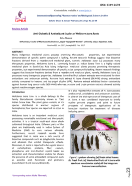 ISSN: 2349-2678 Review Article Anti-Diabetic & Antioxidant Studies