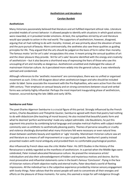 Aestheticism and Decadence Carolyn Burdett Aestheticism Many Victorians Passionately Believed That Literature and Art Fulfilled Important Ethical Roles