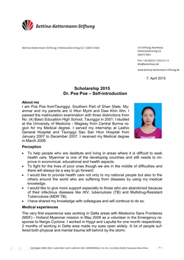 Scholarship 2015 Dr. Poe Poe – Self-Introduction