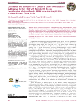 Occurrence and Comparison of Jerdon's Gecko Hemidactylus